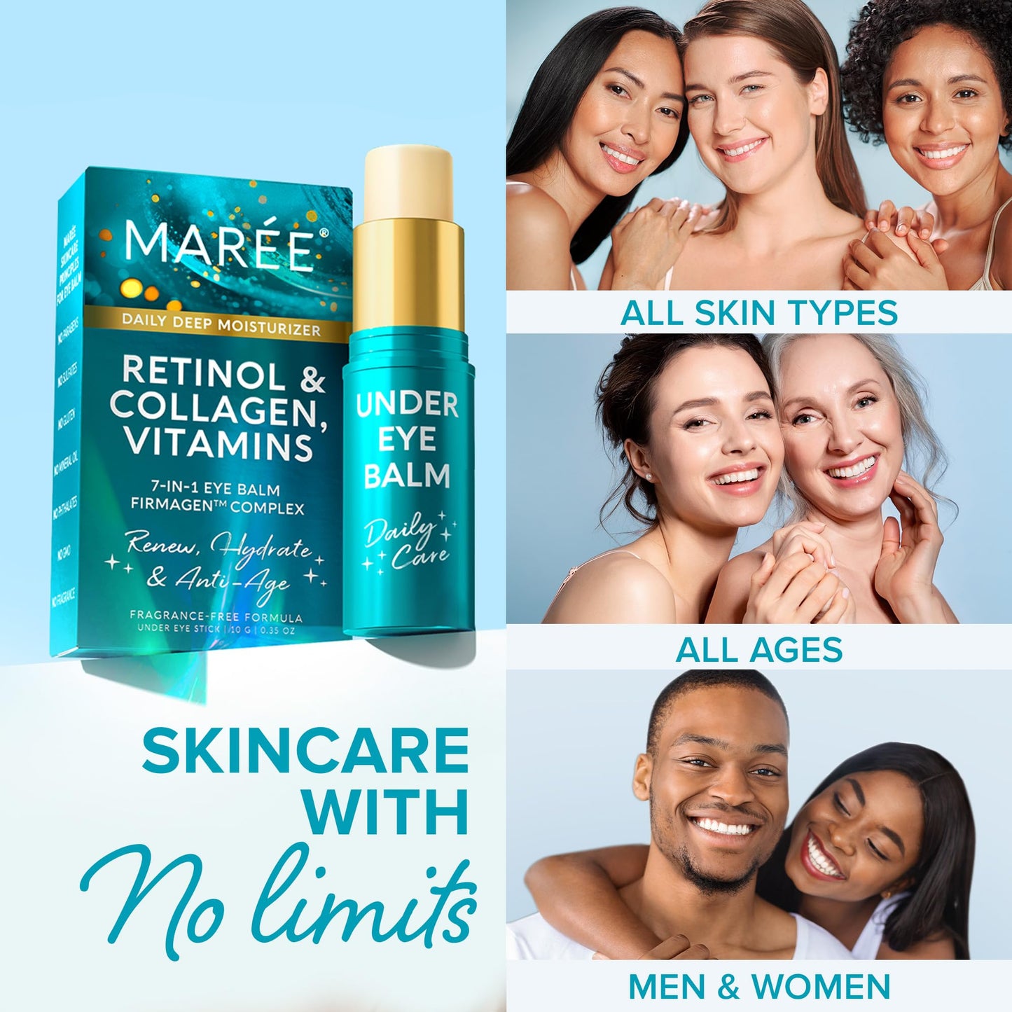 MAREE Under Eye Balm Stick with Retinol & Ceramides – Dark Circle & Wrinkle Treatment, Hydrating Brightener for Eyes