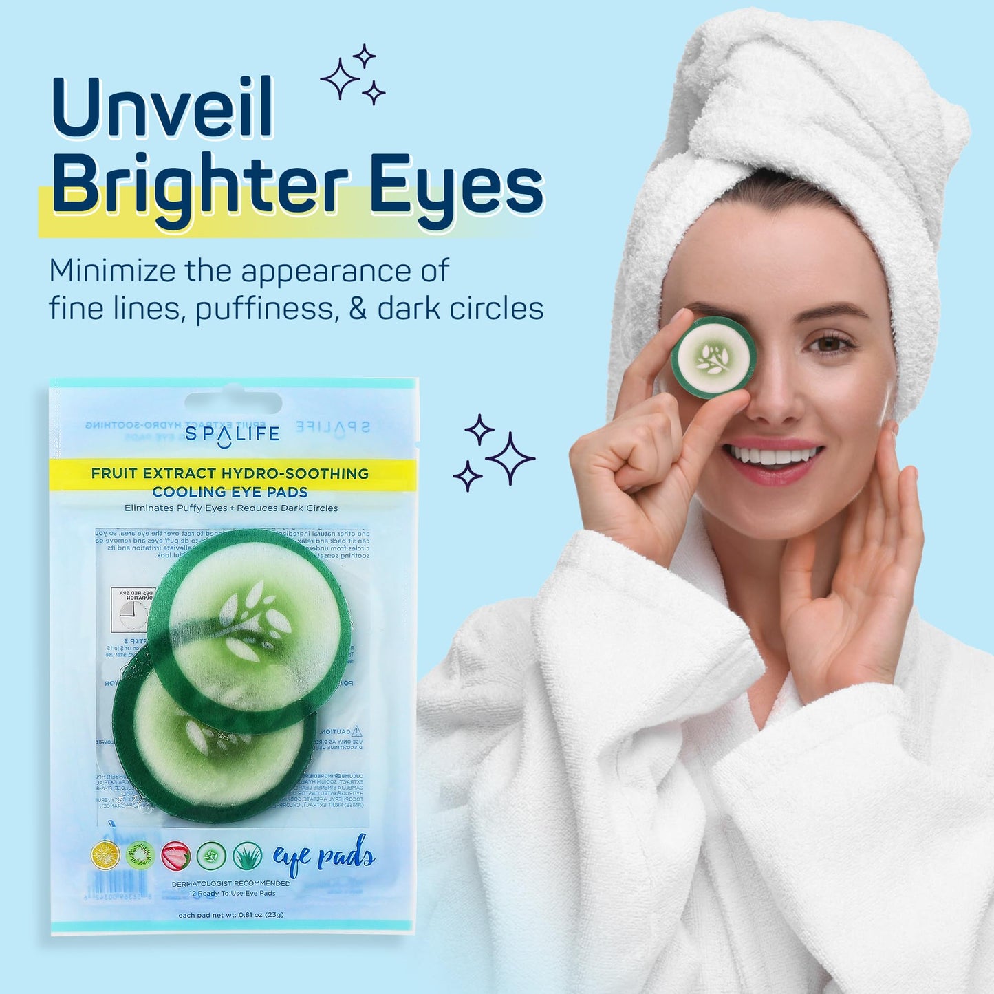 SpaLife Cooling Cucumber Eye Pads - 48 Korean Soothing Pads for Dark Circles, Puffiness & Wrinkles, Hydrating Eye Treatment