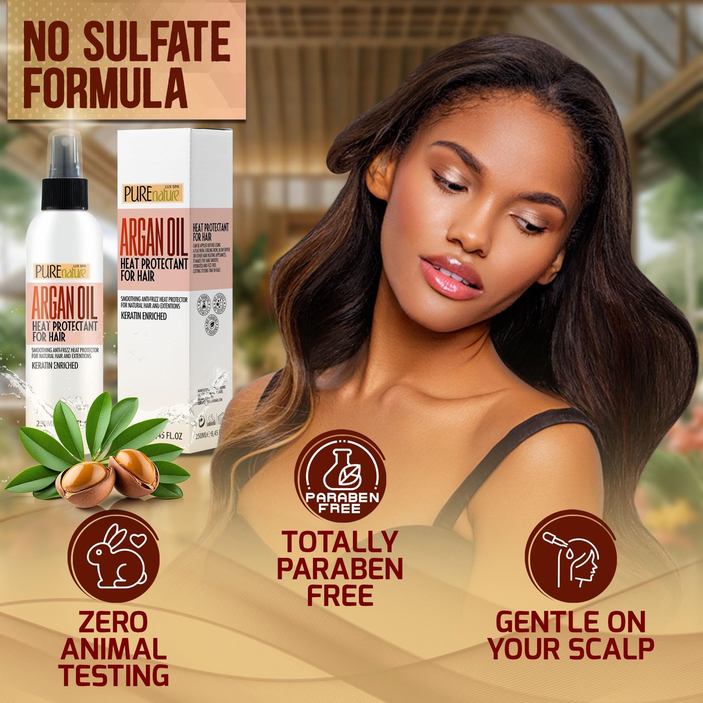 Moroccan Argan Oil Heat Protectant Spray – Leave-In Thermal Shield for Flat Iron, Blow Dry & Styling – Hydrating Anti-Frizz for All Hair Types