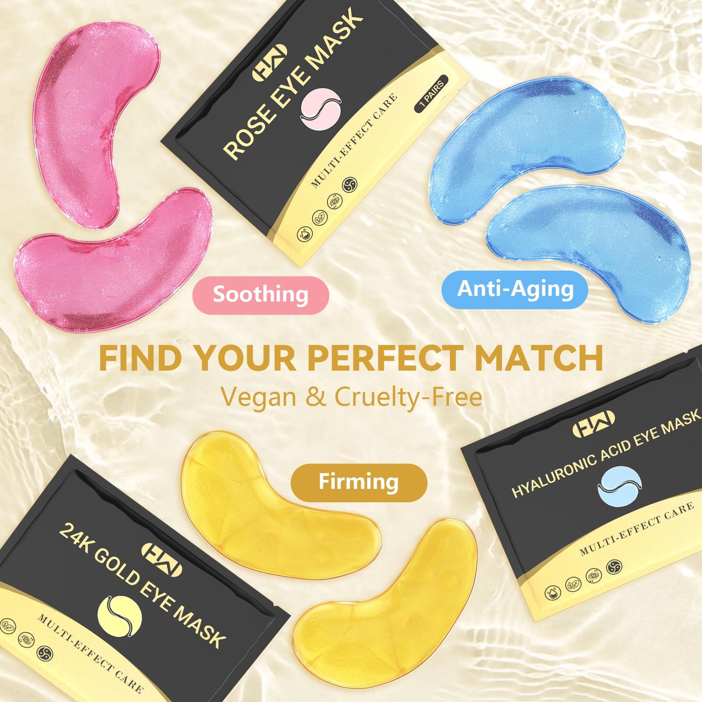 Under Eye Patches 30 Pairs – 24K Gold, Hyaluronic Acid & Rose Eye Mask for Dark Circles, Puffy Eyes, Wrinkles, Under Eye Care Gift