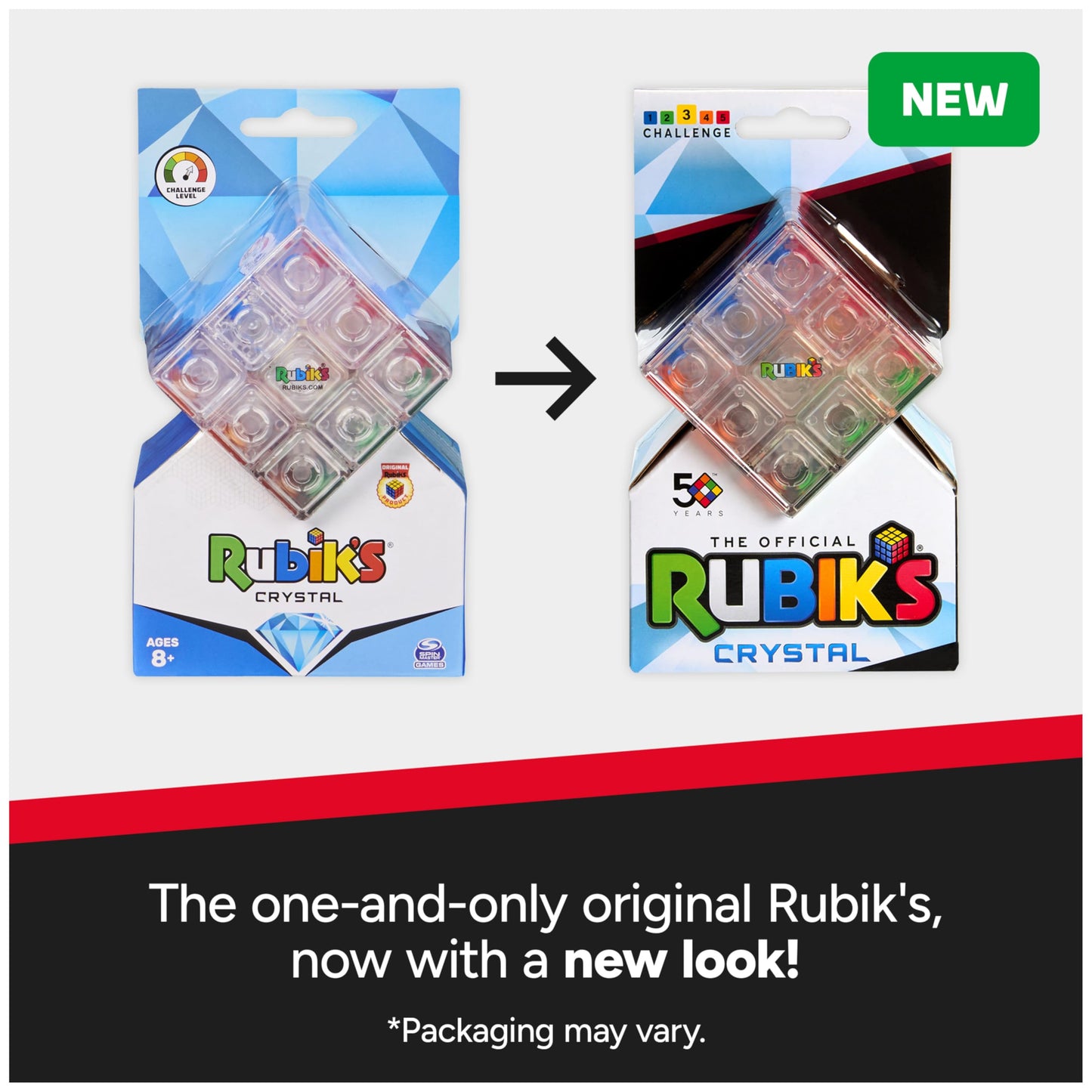 Rubik’s Crystal Cube 3x3 Transparent Puzzle – Color-Matching Brain Teaser, Twisting Fidget Toy & Sensory Game for Kids, Teens & Adults 8+