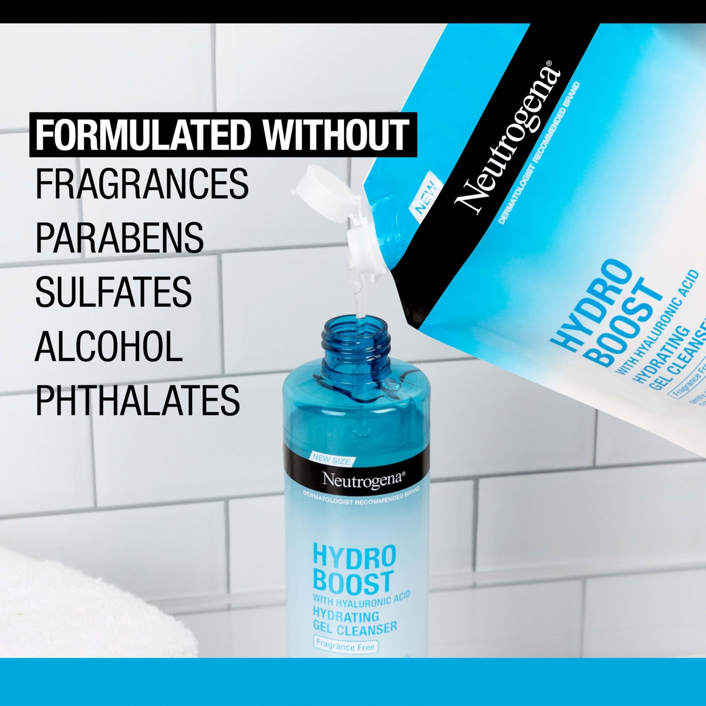 Neutrogena Hydro Boost Fragrance-Free Hydrating Gel Cleanser with Hyaluronic Acid – Daily Foaming Face Wash & Makeup Remover, 16 fl. oz Refill