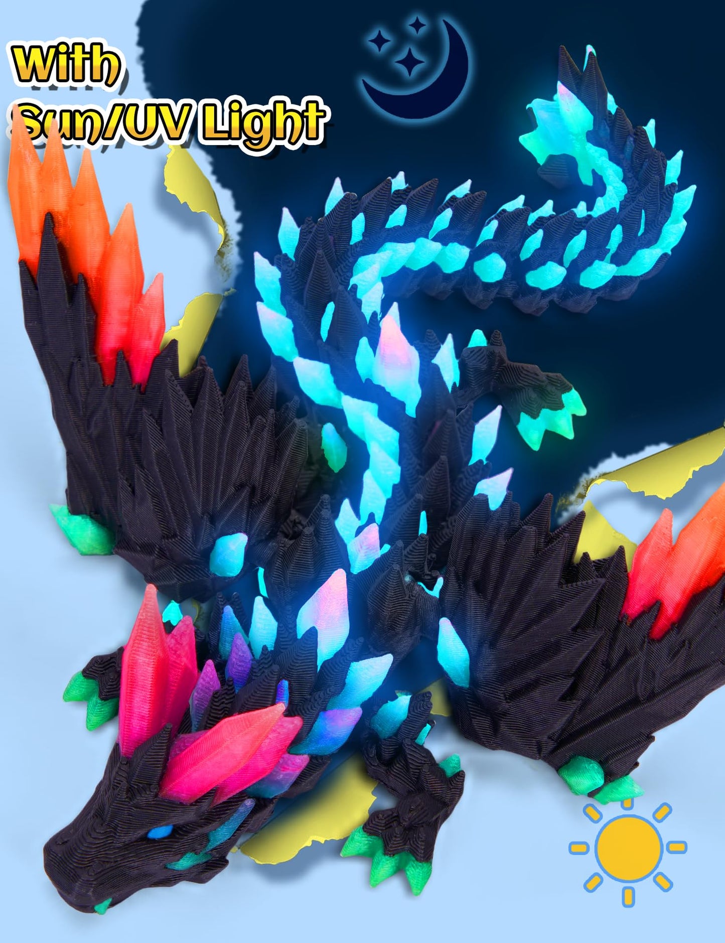 YILCER 3D Printed Glow-in-the-Dark Dragon Eggs with Wings, Articulated Fidget & Dinosaur Toys for Teens, Boys & Girls – Rainbow