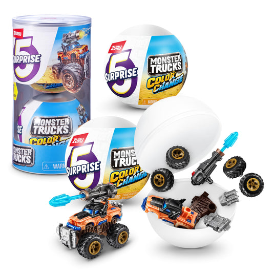 5 Surprise Monster Trucks Series 3 Color Change (2 Pack) by ZURU Collectible Racing Battle Surprise Fireable Weapons Action Toys for Boys