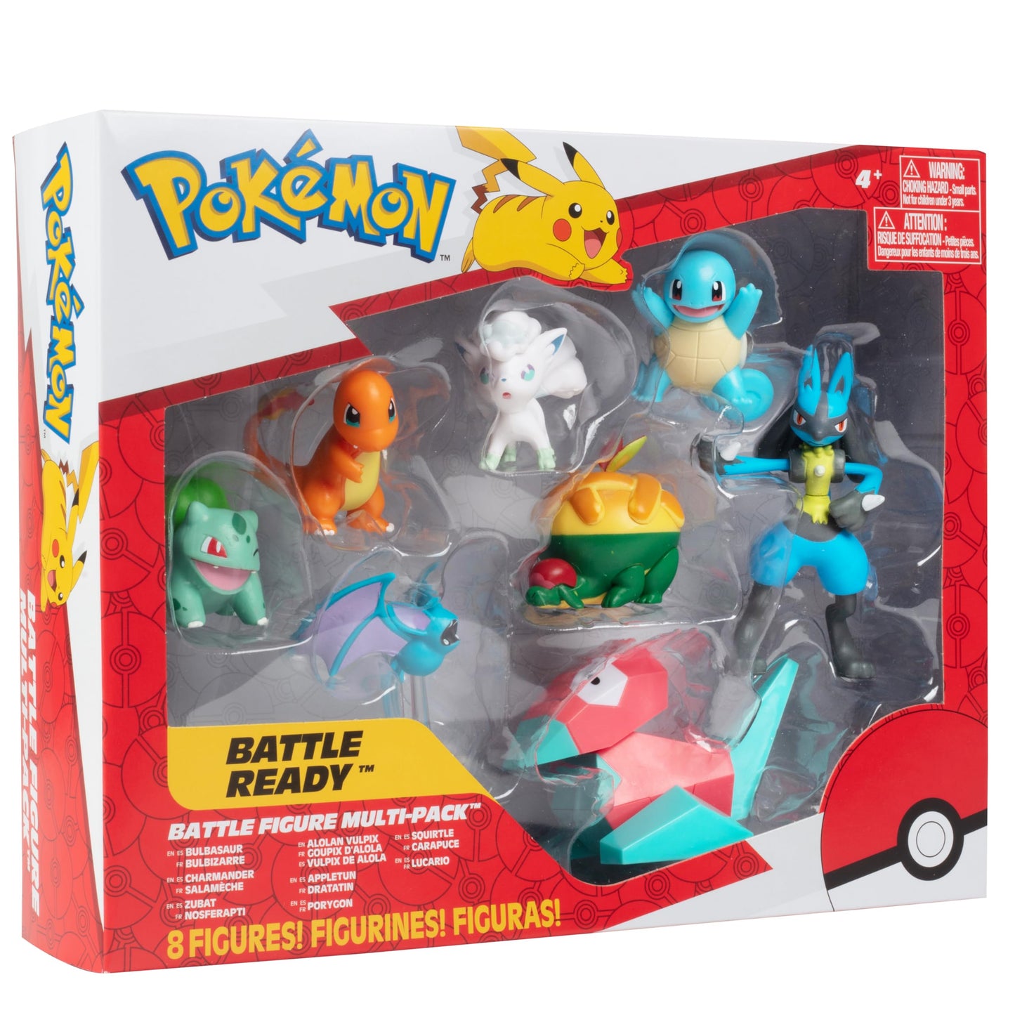 Pokémon Battle Ready Toy Figures, 8-Piece Set – 2” & 3” Charmander, Bulbasaur, Squirtle, Lucario, Alolan Vulpix & More – Kids Gift 4+