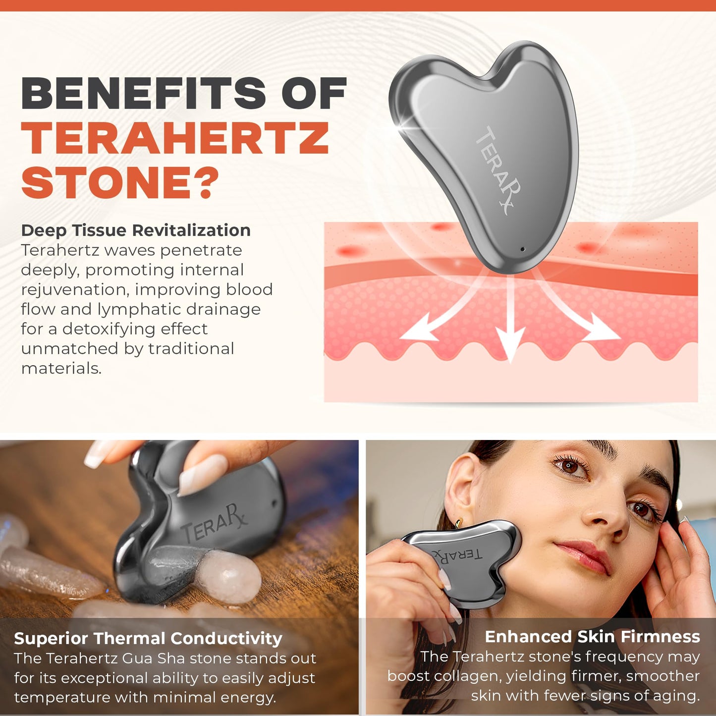 TeraRX Terahertz Gua Sha – 100% Authentic Stone Facial Tool for Lymphatic Drainage, Puffiness Reduction & Facial Tension Relief