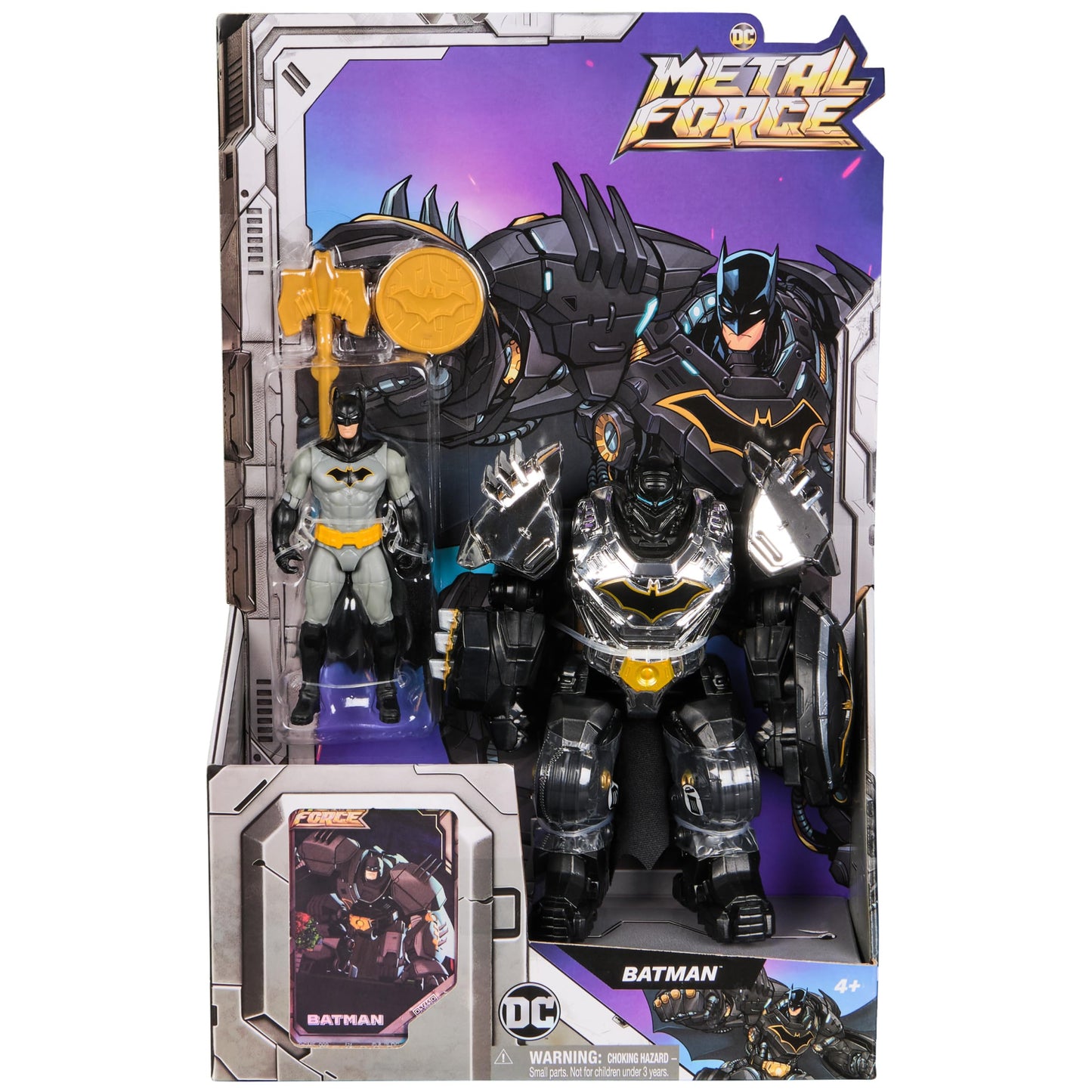 DC Comics Metal Force Batman 6" Action Figure with 4" Mini Figure, Armor Suit & Blaster – Superhero Toy for Kids 4+