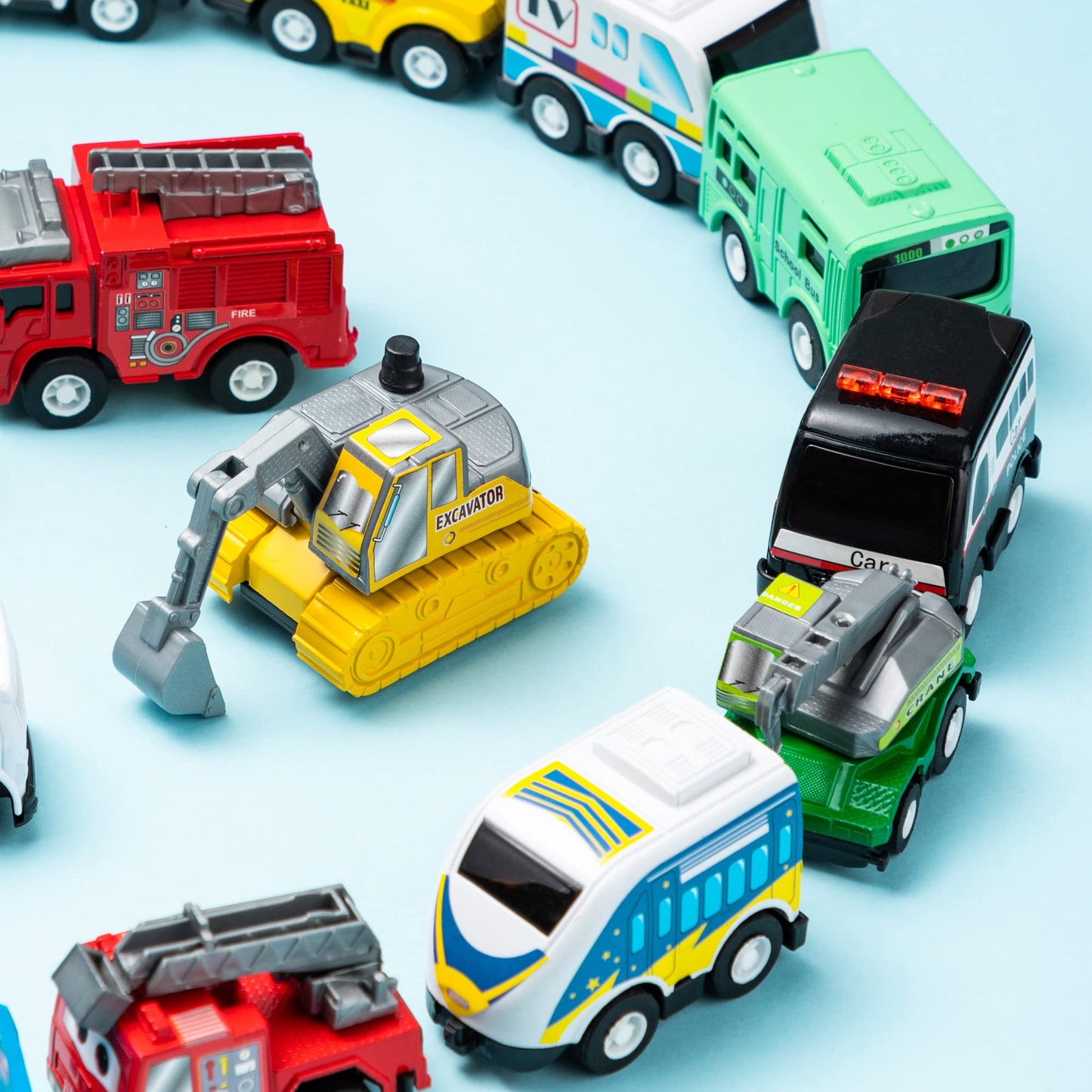JOYIN 18-Pc Pull Back Cars & Trucks Toy Set – Friction Powered Vehicles for Toddlers Boys & Girls, Educational Play, Stocking Stuffers & Classroom Gifts