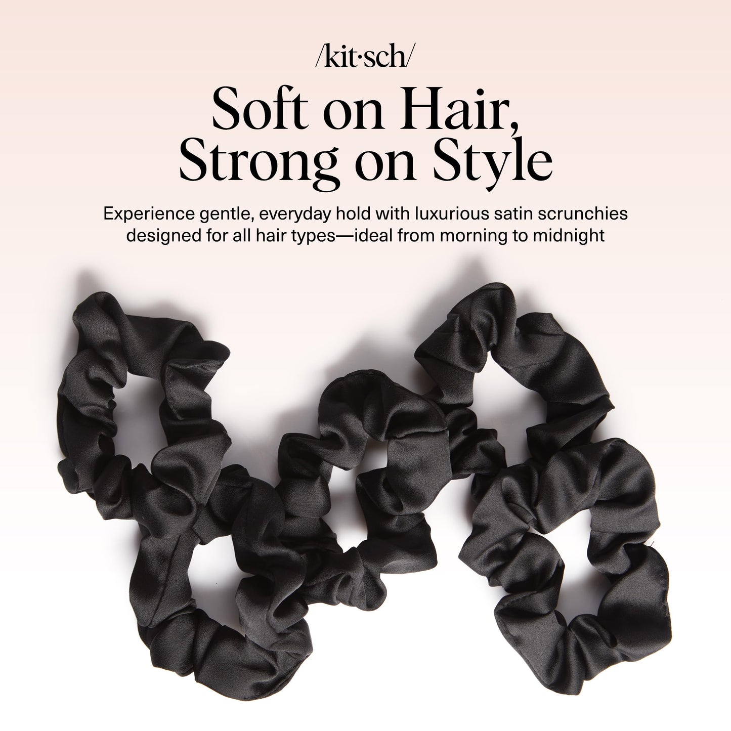 Kitsch Satin Scrunchies for Women – 5 Pcs Black No-Crease Hair Ties – Soft, Frizz-Free, Gentle & Stylish Hair Accessories – Perfect Gift for Girls