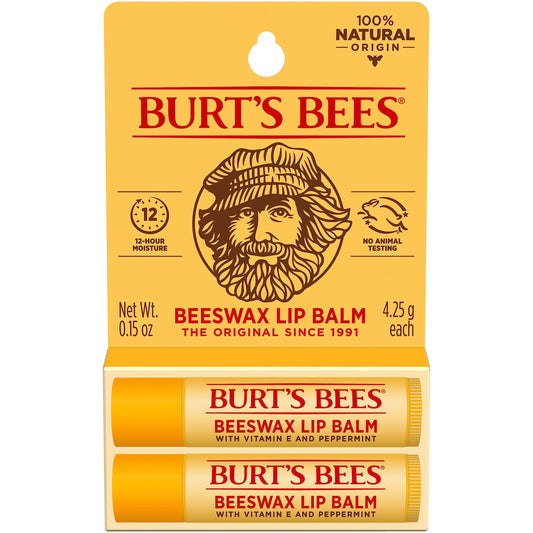 Burt's Bees Original Beeswax Lip Balm - Natural, Tint-Free Moisturizer with Responsibly Sourced Beeswax, 2 Tubes, 0.15 oz Each