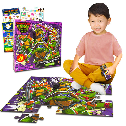 Teenage Mutant Ninja Turtles Floor Puzzle for Kids Set - Bundle with 36 Piece TMNT Floor Puzzle Plus Stickers, More | Teenage Mutant Ninja Turtles Puzzles for Kids Ages 4-8