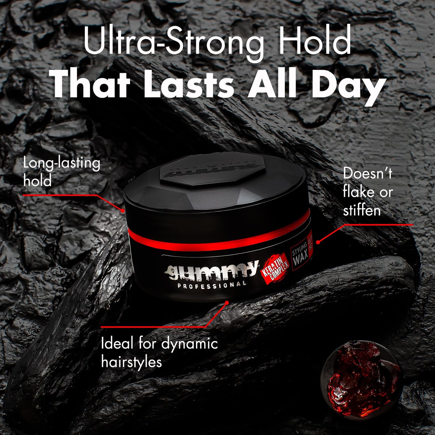 Gummy Professional Hair Wax for Men – Ultra Hold Water-Based Pomade with Provitamin B5 & Keratin – Texturizing Clay Paste, Alcohol-Free, 150ml