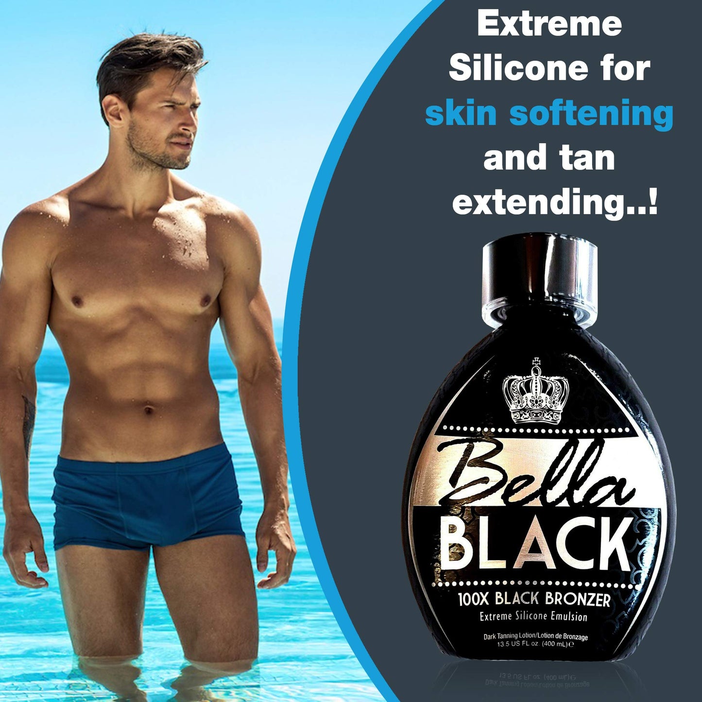 Bella Black 100X Dark Bronzer Tanning Lotion – Indoor Tanning Bed Lotion with Silicone Emulsion & Banana Fruit Extract – Instant Deep Tan, 13.5oz