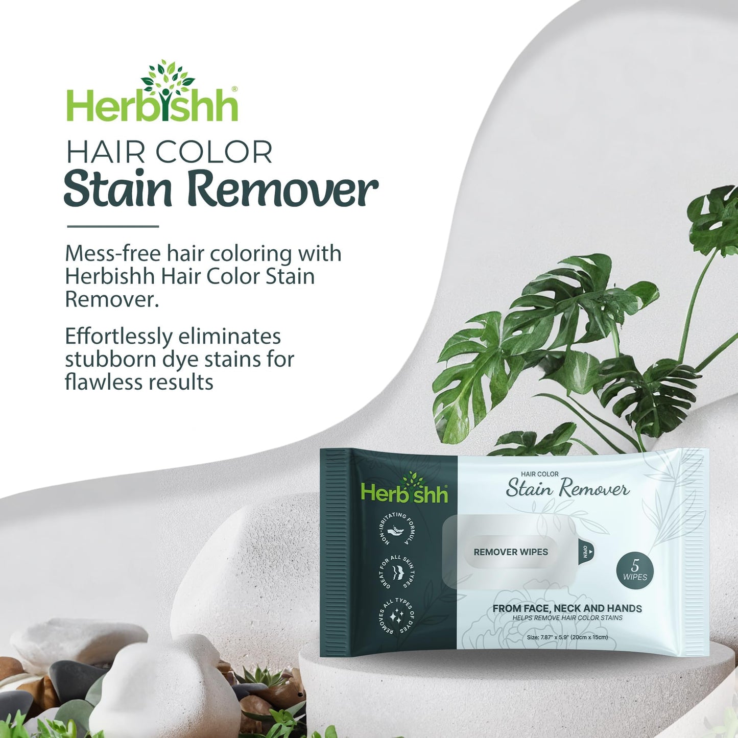 Herbishh Hair Color Stain Remover Wipes - Gentle Formula for Dye Cleanup, Skin-Friendly Travel Pack (Pack of 5)