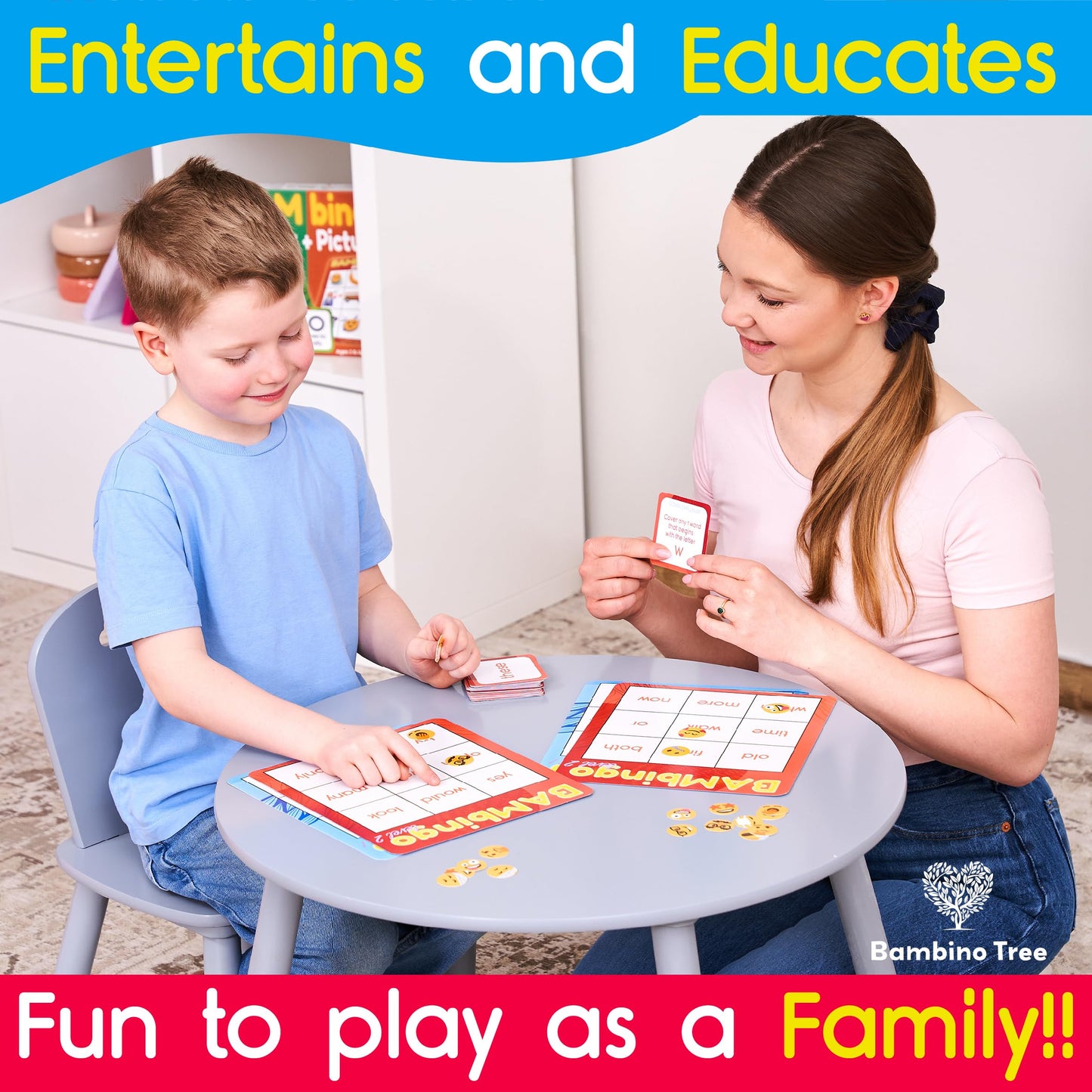 THE BAMBINO TREE Sight Word Bingo Game Levels 1 & 2 - Fun Educational Reading Game for Kids, Kindergarten & 1st Grade - Dolch & Fry Word Lists