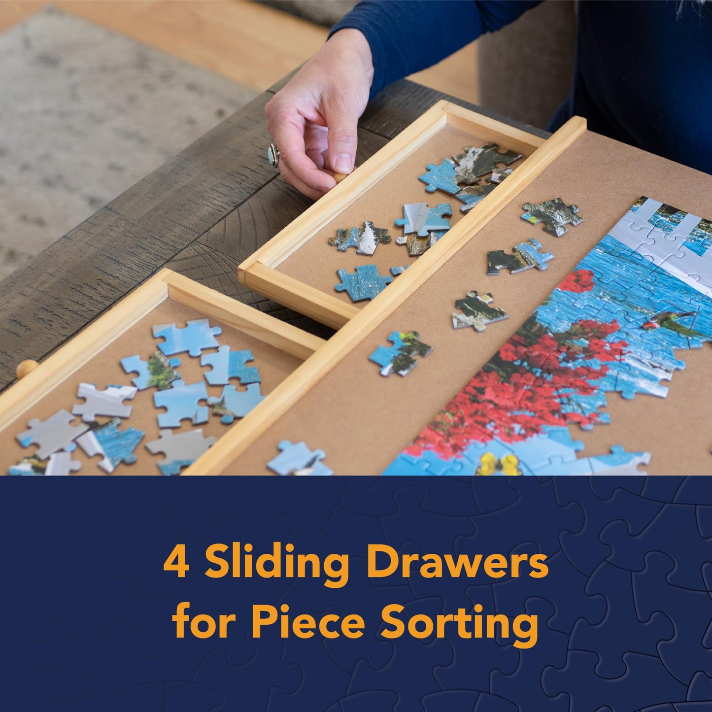 Bits and Pieces Puzzle Board with Drawers – 1000 Piece Jigsaw Puzzle Table Organizer Premium Wooden Puzzle Board for Adults 22.25"x 30" Smooth Non-Slip Surface Portable Puzzle Table with Sorting Trays