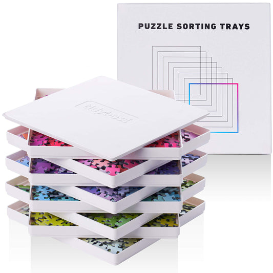 Tidyboss 8 Puzzle Sorting Trays with Lid 10"x10" – Portable Jigsaw Accessory for Sorting Pieces by Color, Shape & Pattern, Fits 1500-2000 pcs