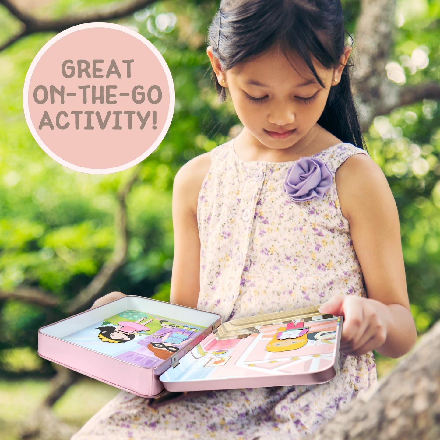 Story Magic Magnetic Dress-Up Dolls Playset for Kids, Travel-Friendly Pretend Play with Outfit & Accessories, Ages 4-7, Pink