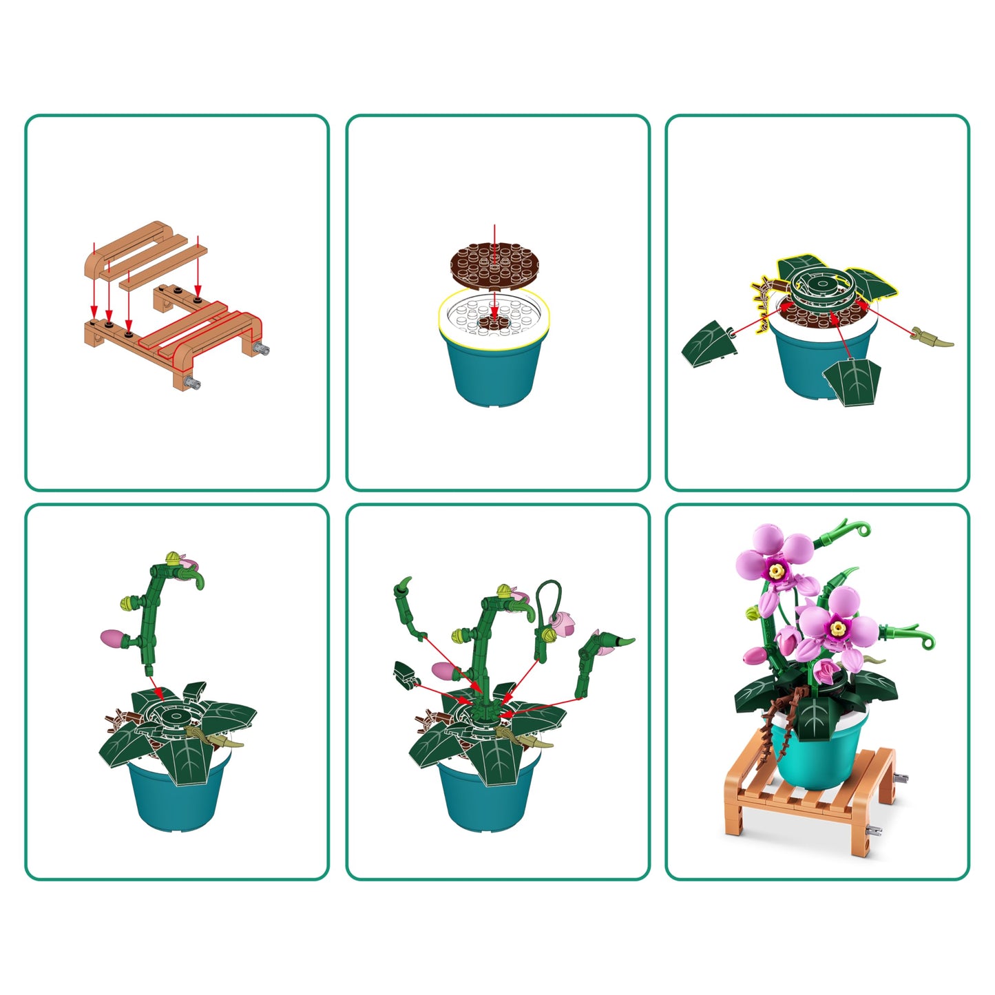 MAX Premium Garden Pot Plants Building Bricks Collection (up to 233 Pieces, 6 to Collect). (Phalaenopsis, 1 Capsule)
