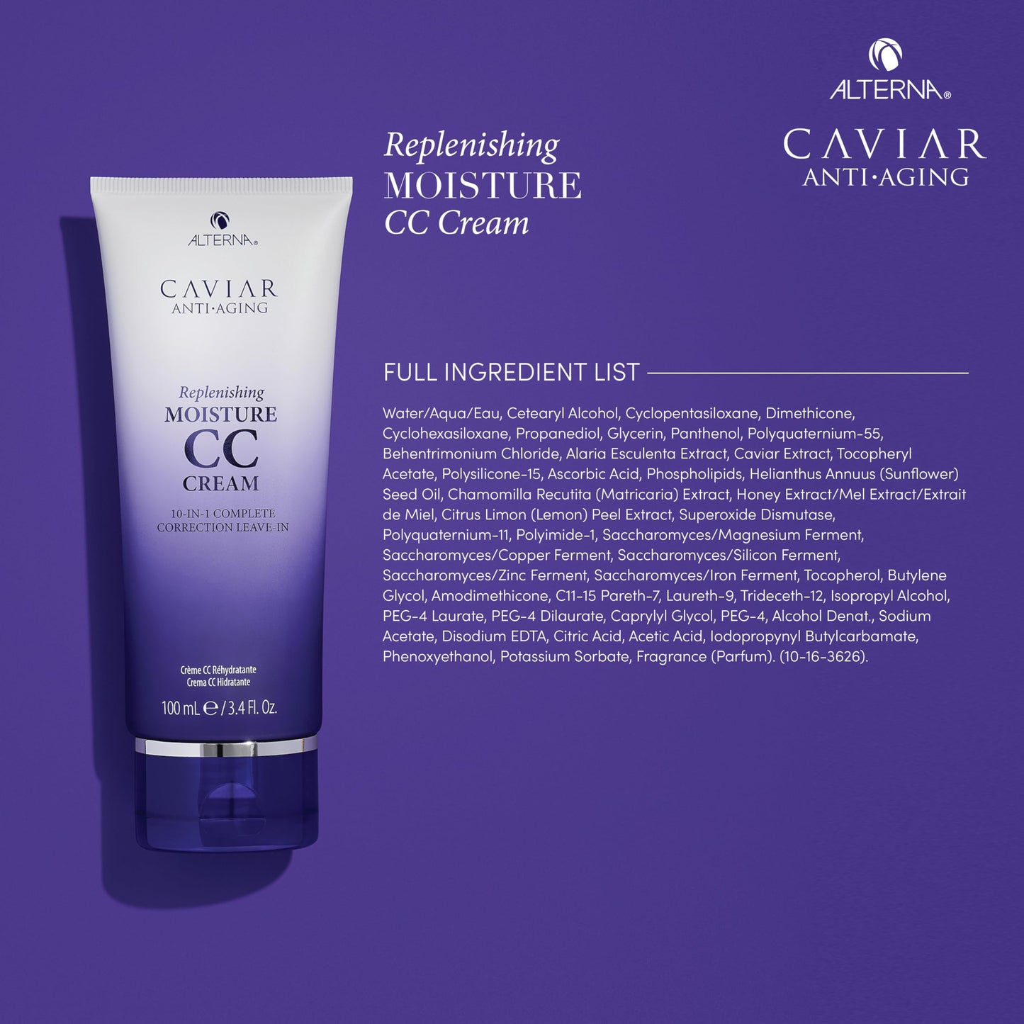 Alterna Haircare CAVIAR Anti-Aging Replenishing Moisture CC Cream 3.4 Fl Oz | 10-in-1 Leave-In Treatment | Hydrates, Restores & Protects Hair