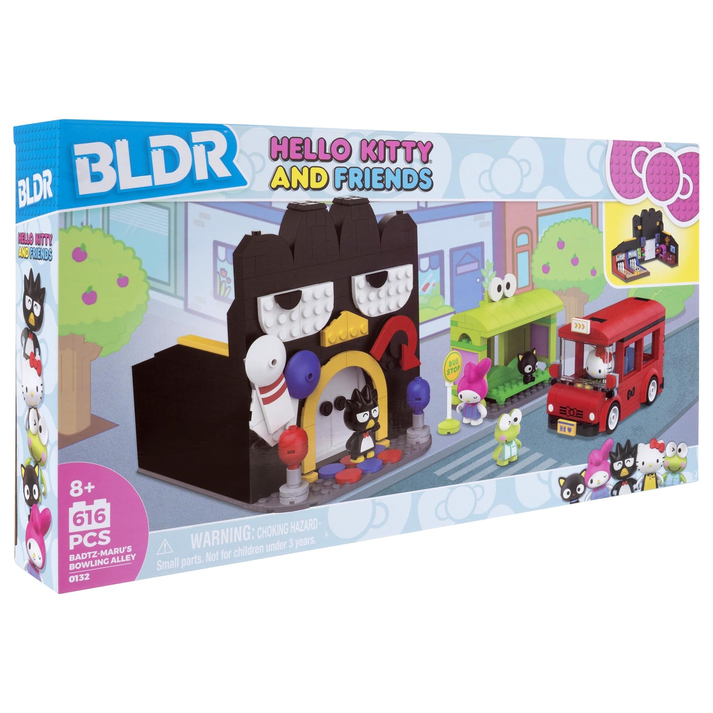 BLDR Hello Kitty and Friends, Badtz-Maru’s Bowling Alley Building Set - Hello Kitty, Keroppi, Badtz-Maru, My Melody, & Chococat Minifigures - 8+, 0132