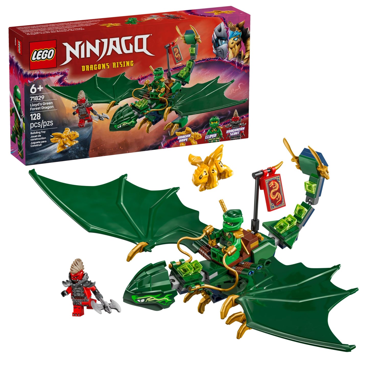 LEGO NINJAGO Lloyd’s Green Forest Dragon 71829 Toy with 2 Minifigures – Building & Pretend Play for Kids 6+, Birthday Gift