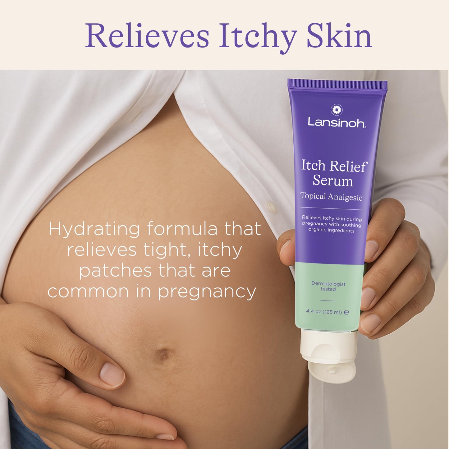 Lansinoh Anti-Itch Serum for Pregnancy, 4.4 oz – Safe Relief for Itchy Skin, Prenatal & Postnatal Care, Gentle Cream for Expecting Moms