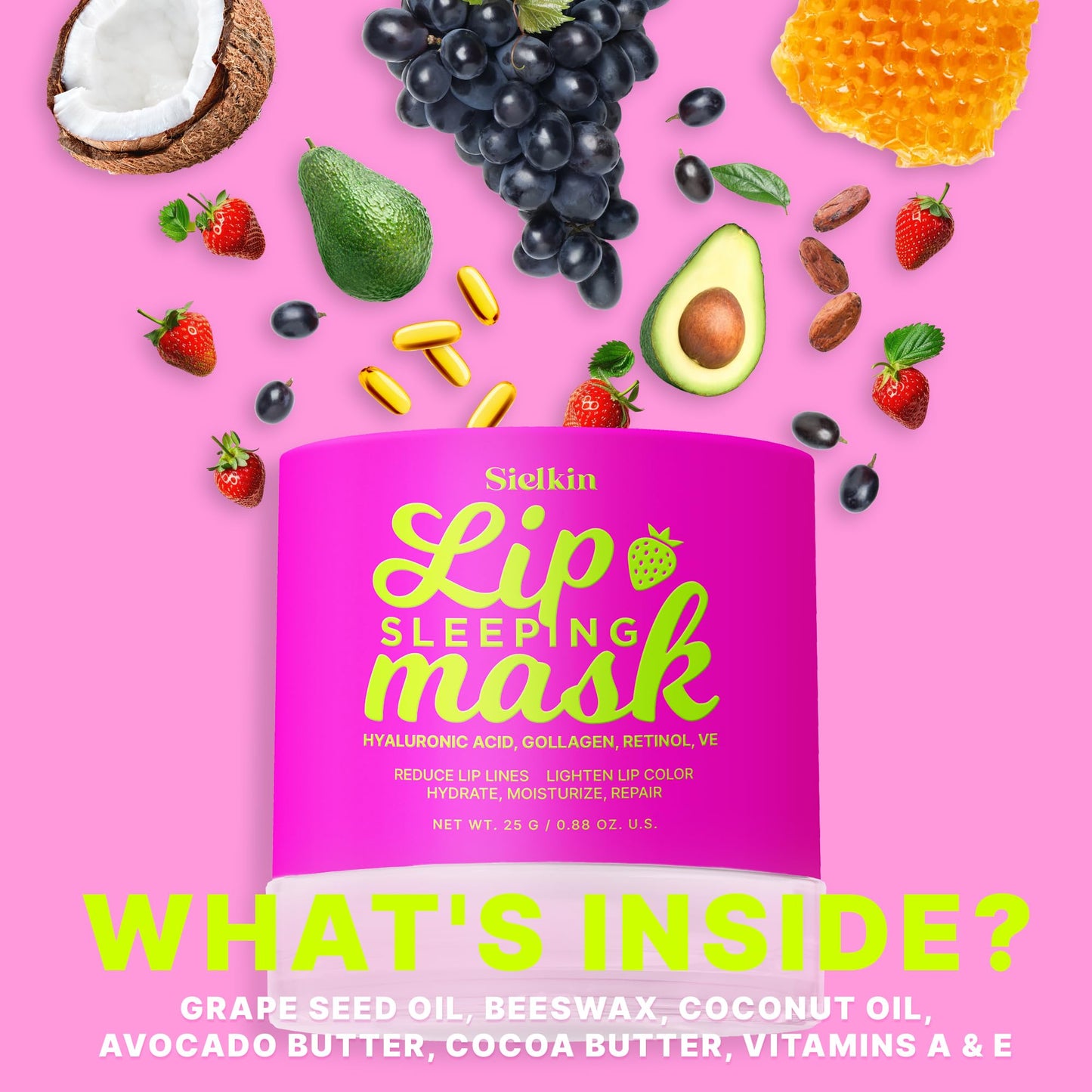 Sielkin Overnight Lip Mask Treatment Balm: Hydrates to Prevent Dryness (0.88 OZ), Red