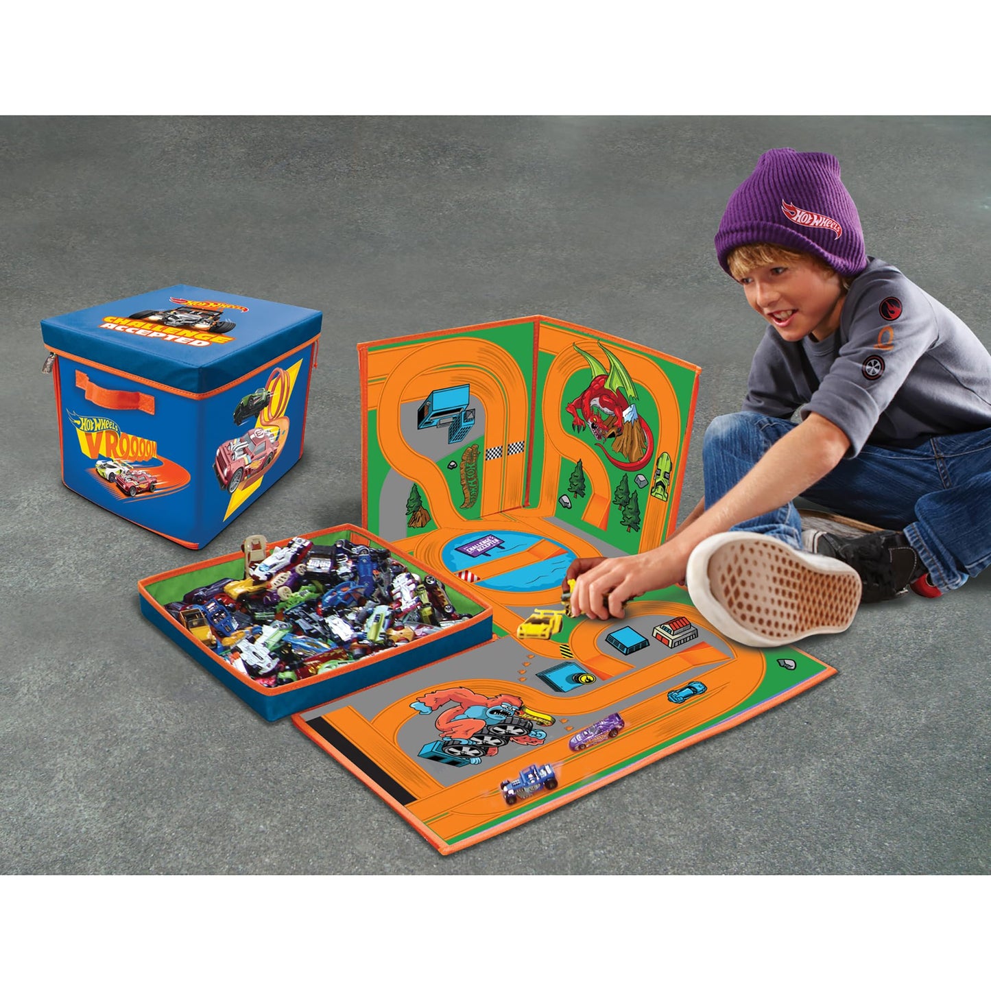 Tara Toy ZipBin 300 Car Storage Cube & Playmat - Holds 300 Cars, Durable Toy Organizer for Kids Age 3+, Playmat and Storage Solution