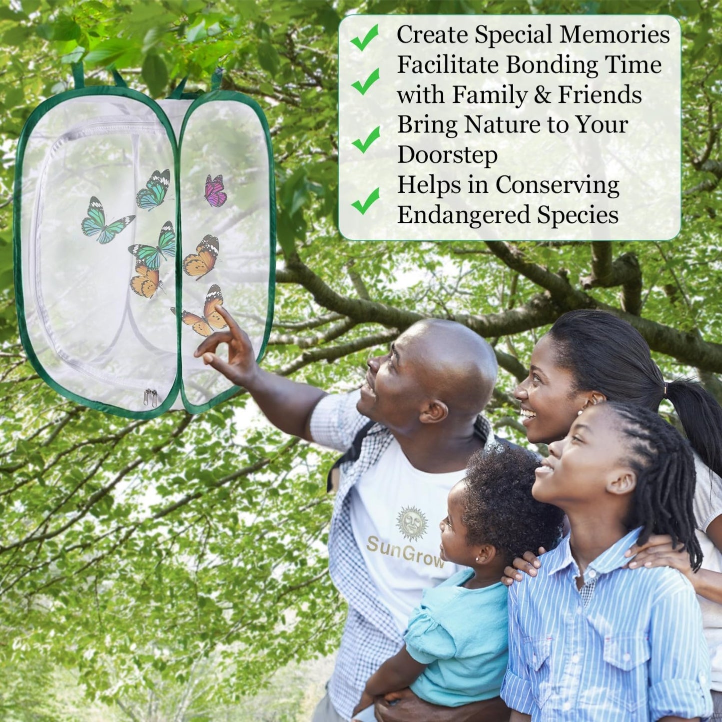 SunGrow 24" Foldable Butterfly Habitat - Cage for Caterpillars, Breeding Ladybugs, Dragonflies, Soldier & Houseflies, Green