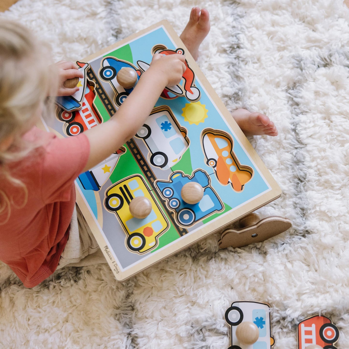Melissa & Doug Vehicle Jumbo Knob Puzzle, Wooden Peg Puzzle for Toddlers, Educational Toy for Shape Recognition and Fine Motor Skills, Ages 1+