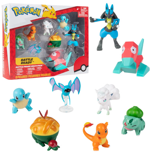 Pokémon Battle Ready Toy Figures, 8-Piece Set – 2” & 3” Charmander, Bulbasaur, Squirtle, Lucario, Alolan Vulpix & More – Kids Gift 4+