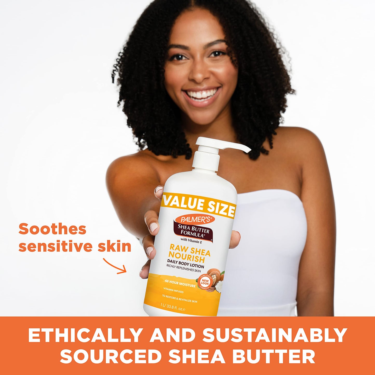 Palmer's Shea Formula Raw Shea Body Lotion for Dry Skin, Hand & Body Moisturizer, Value Size Pump Bottle, 33.8 Ounces (Pack of 1)