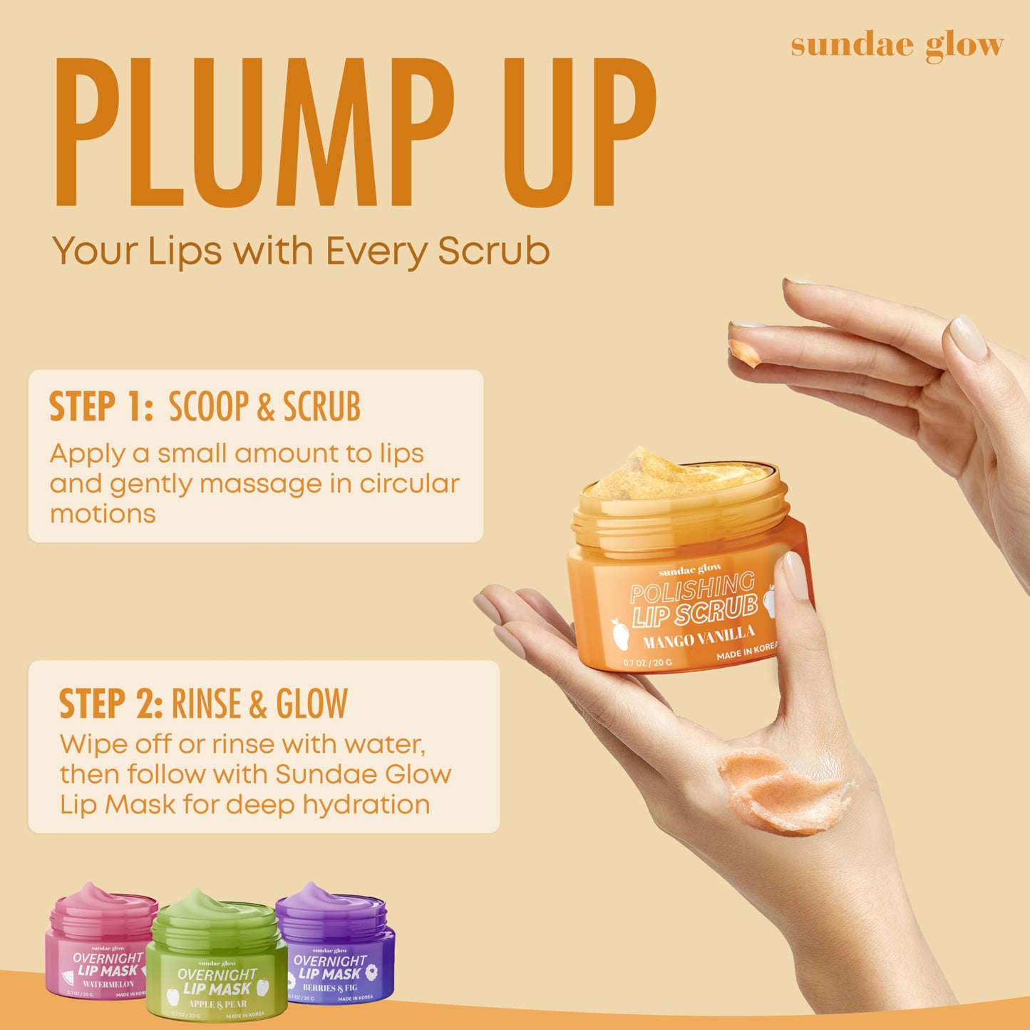 Sundae Glow Mango Vanilla Lip Scrub – Exfoliates, Hydrates & Repairs Dry Lips – Smooth, Soft & Revitalized – Clean, Cruelty-Free, 1 Pack