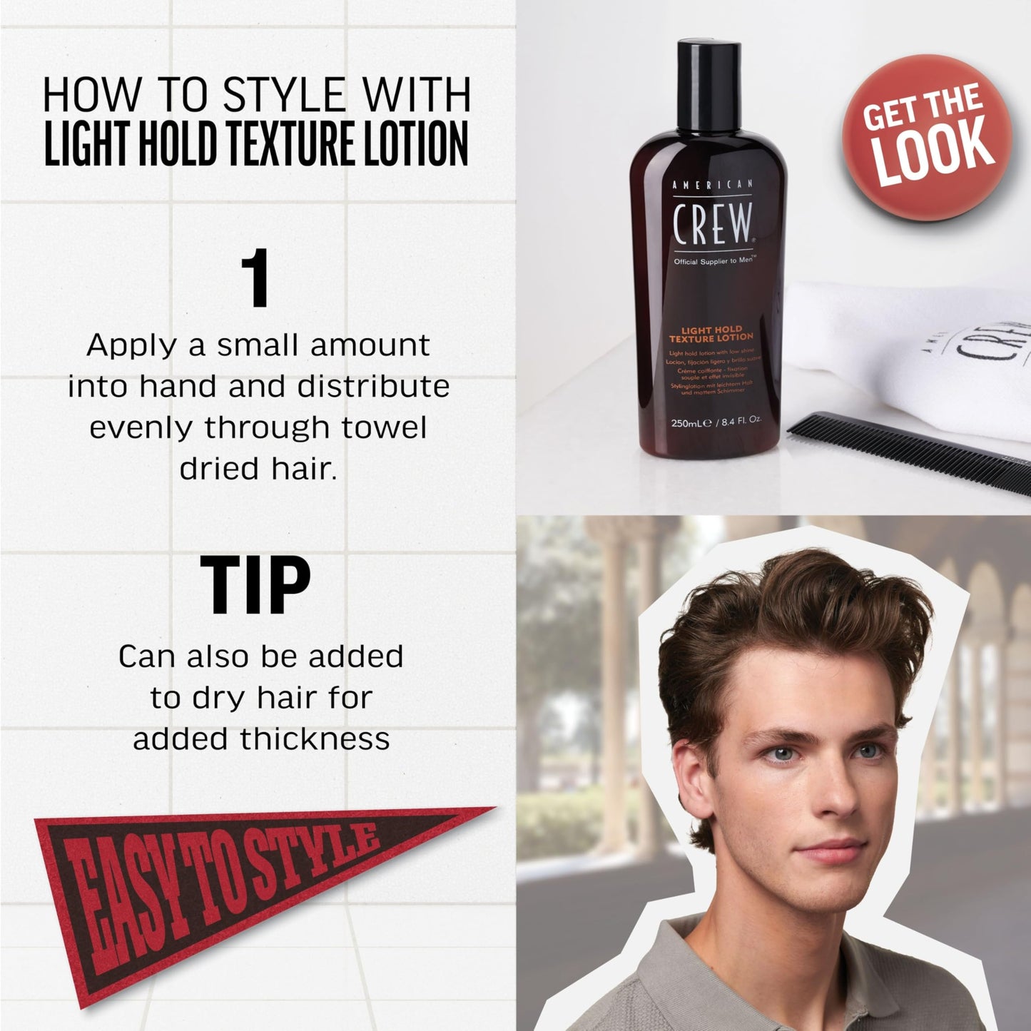 American Crew Men's Hair Texture Lotion, Like Styling Gel with Light Hold & Low Shine, 8.4 Fl Oz