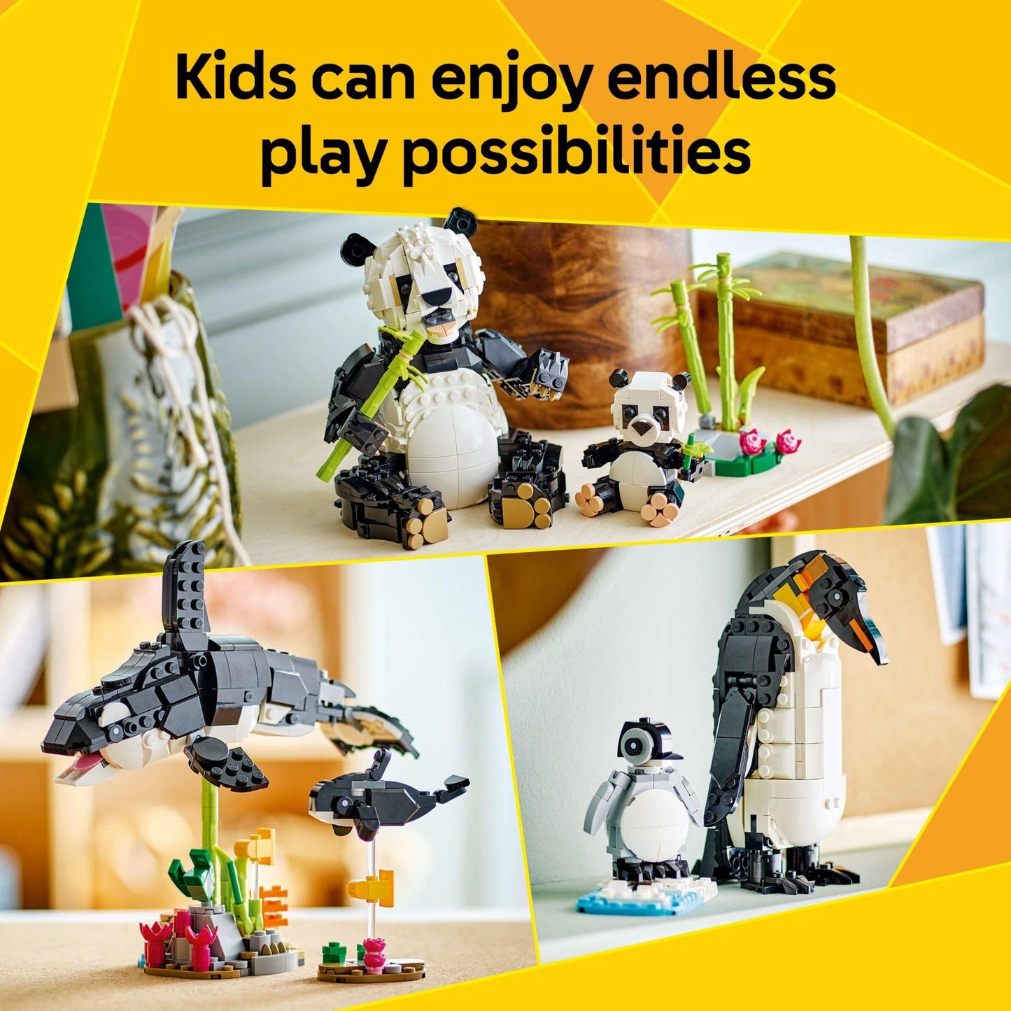 LEGO Creator 3-in-1 Wild Animals Panda Family Building Set – Build Panda, Penguin or Orca – Fun STEM Toy for Kids Ages 8+, 31165