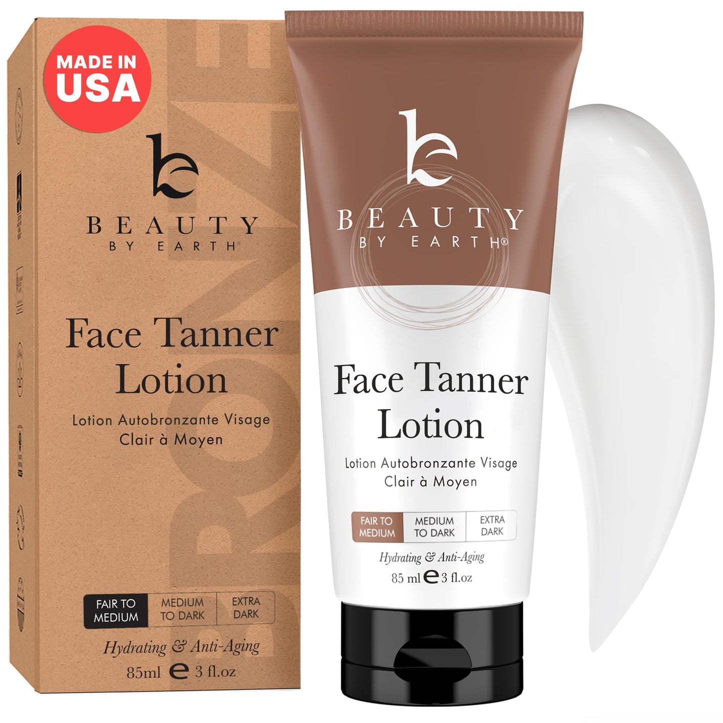 USA Made Natural & Organic Face Tanner - Non-Toxic Gradual Self-Tanning Lotion & Sunless Moisturizer for Women & Men