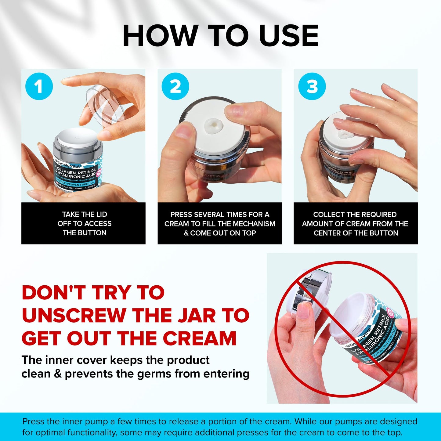 SimplyVital Collagen Retinol & Hyaluronic Acid Cream - Anti-Aging Face, Neck & Décolleté Moisturizer, Day & Night, 1.7 fl oz