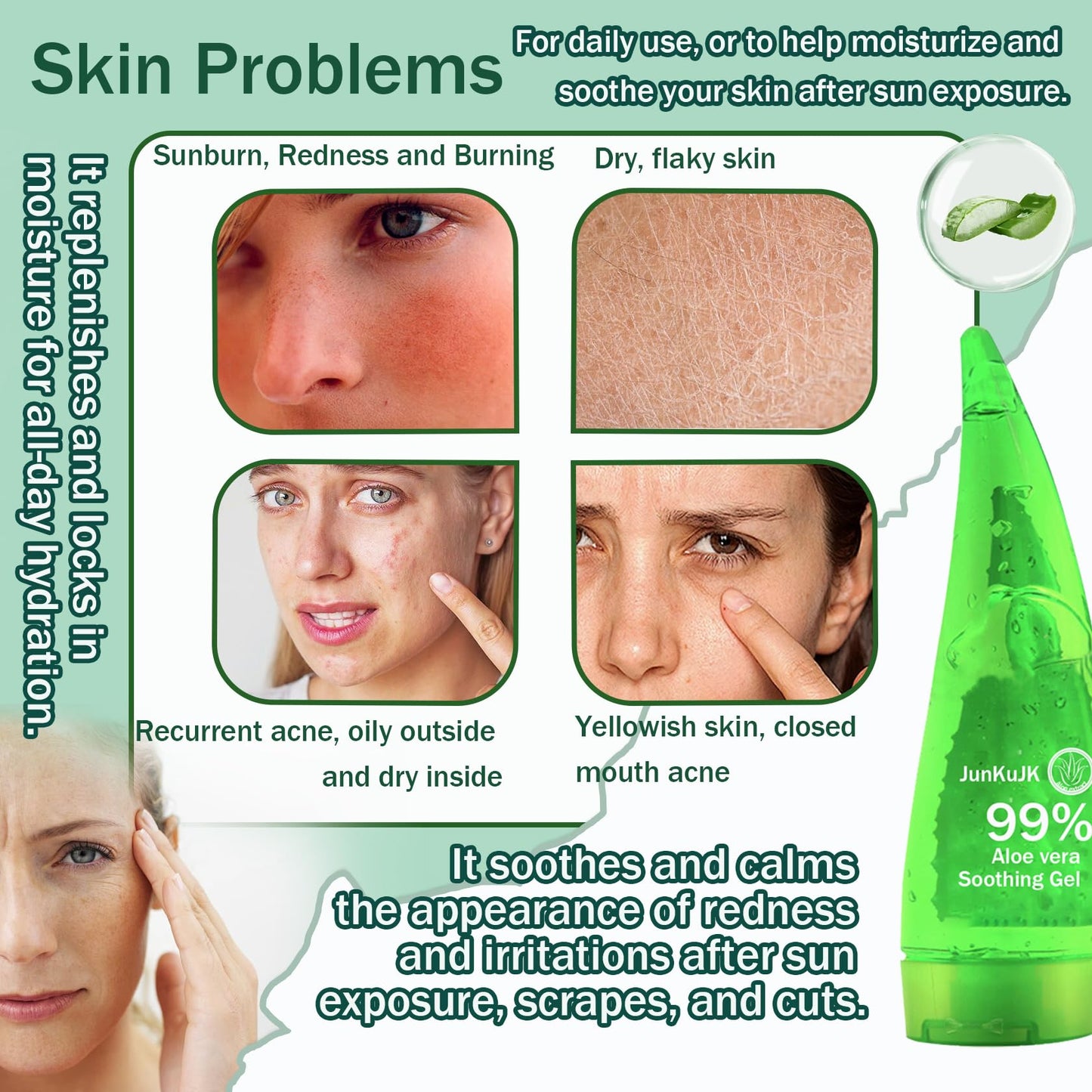 JunKuJK 99% Purity Aloe Vera Gel,260ml - Hydrating Aloe Vera Gel for Face and Skin,No Sticky Moisturizing Aloe Gel A