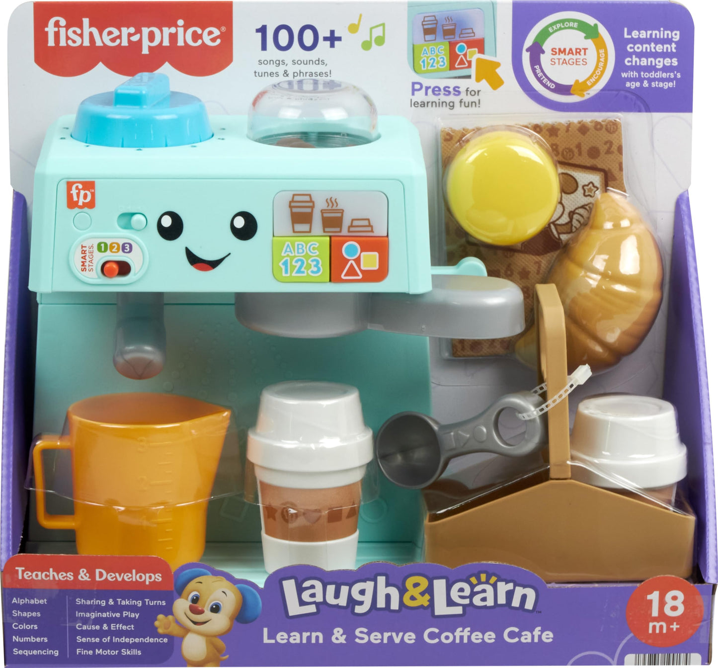 Fisher-Price Toddler Toy Laugh & Learn Coffee Café Musical Playset with Educational Songs & 10 Pretend Play Pieces for Kids Ages 18+ Months
