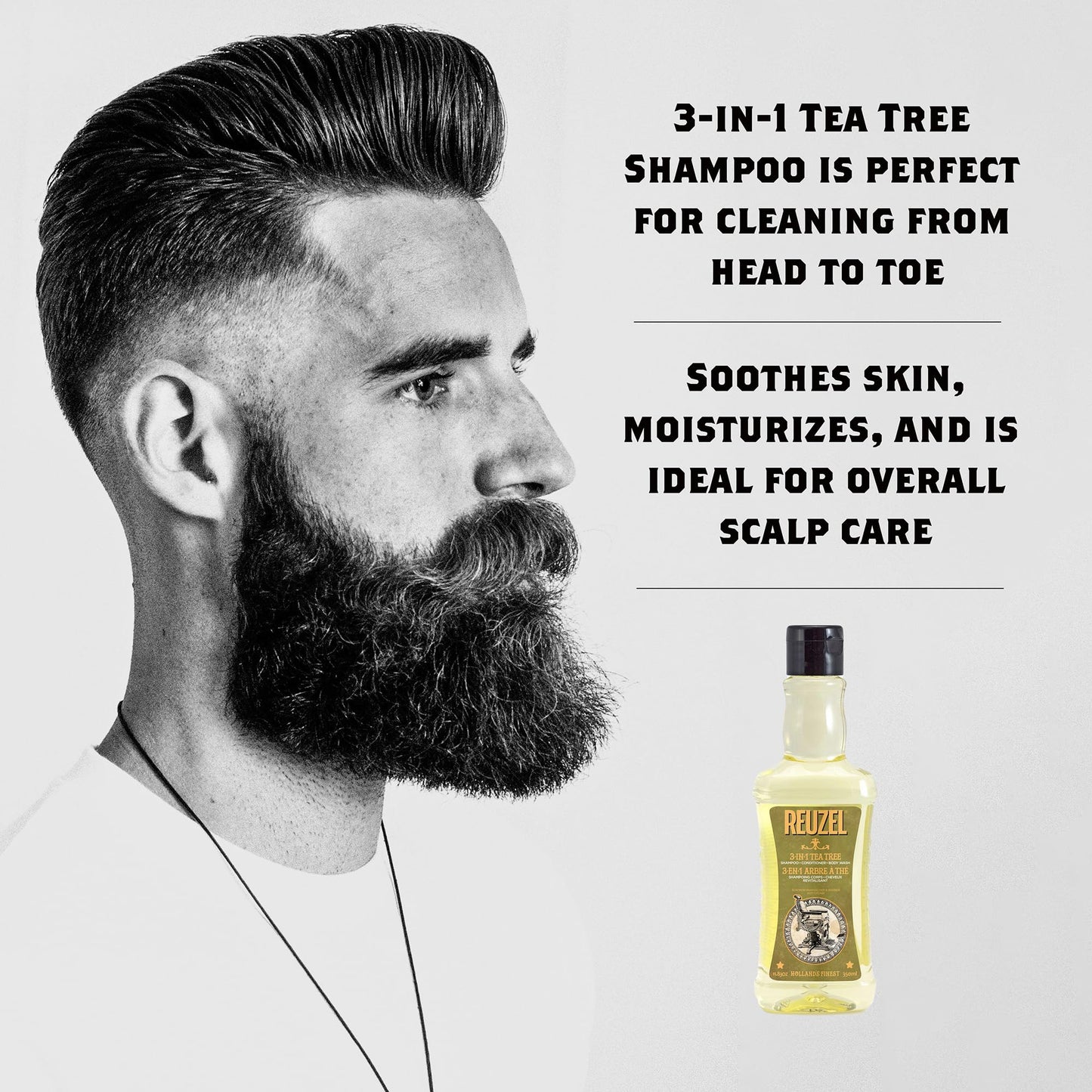 Reuzel 3-In-1 Tea Tree Shampoo, Cleanses Hair and Body, 11.83 oz