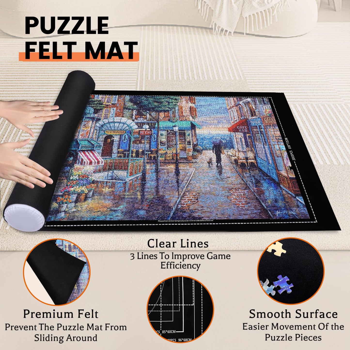 Jigsaw Puzzle Mat Roll Up – Felt Puzzle Saver for 500–2000 Pieces, with Sorting Trays, Clear Sheets & Storage Tube, Puzzle Board Accessory