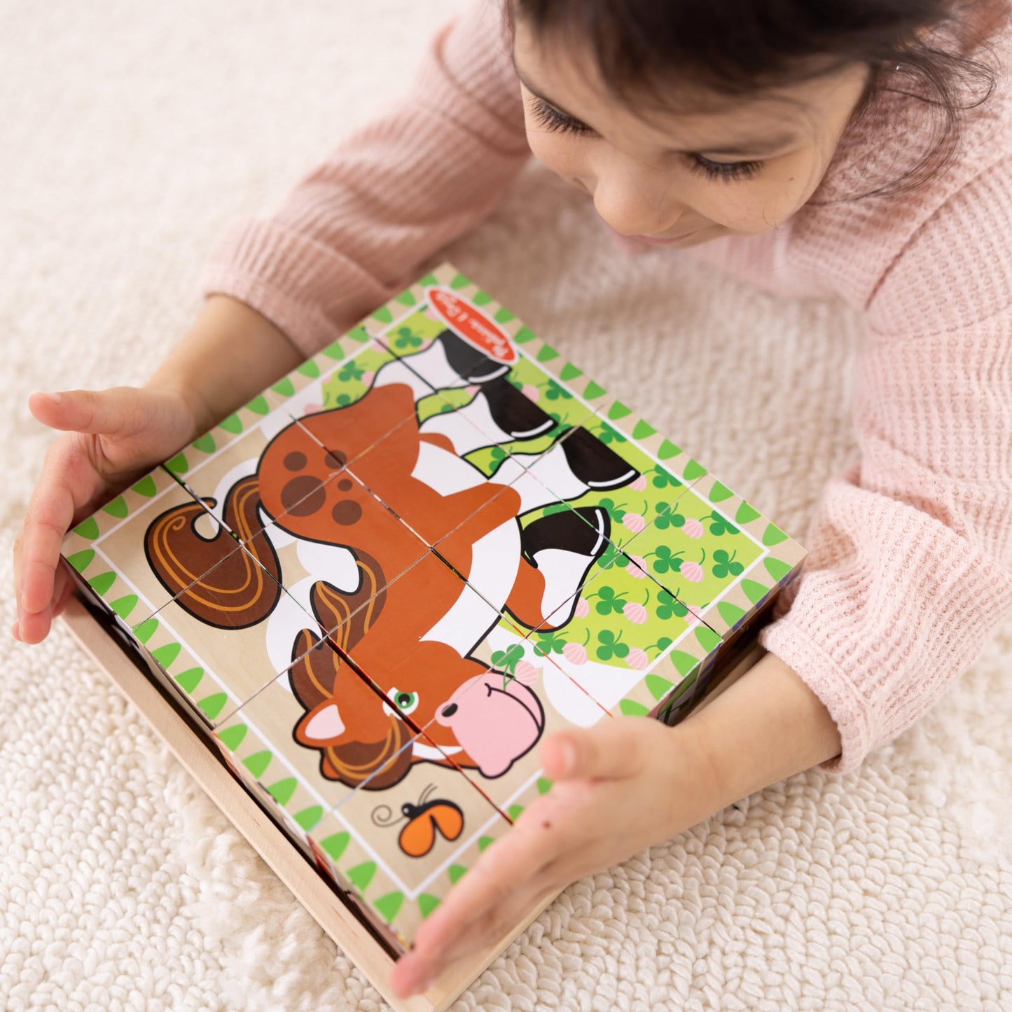 Melissa & Doug Farm Wooden Cube Puzzle with Storage Tray – 6-in-1 Animal Puzzle for Toddlers and Preschoolers – 16 Wooden Cubes – Farm Toy for Kids Ages 3+ - FSC Certified