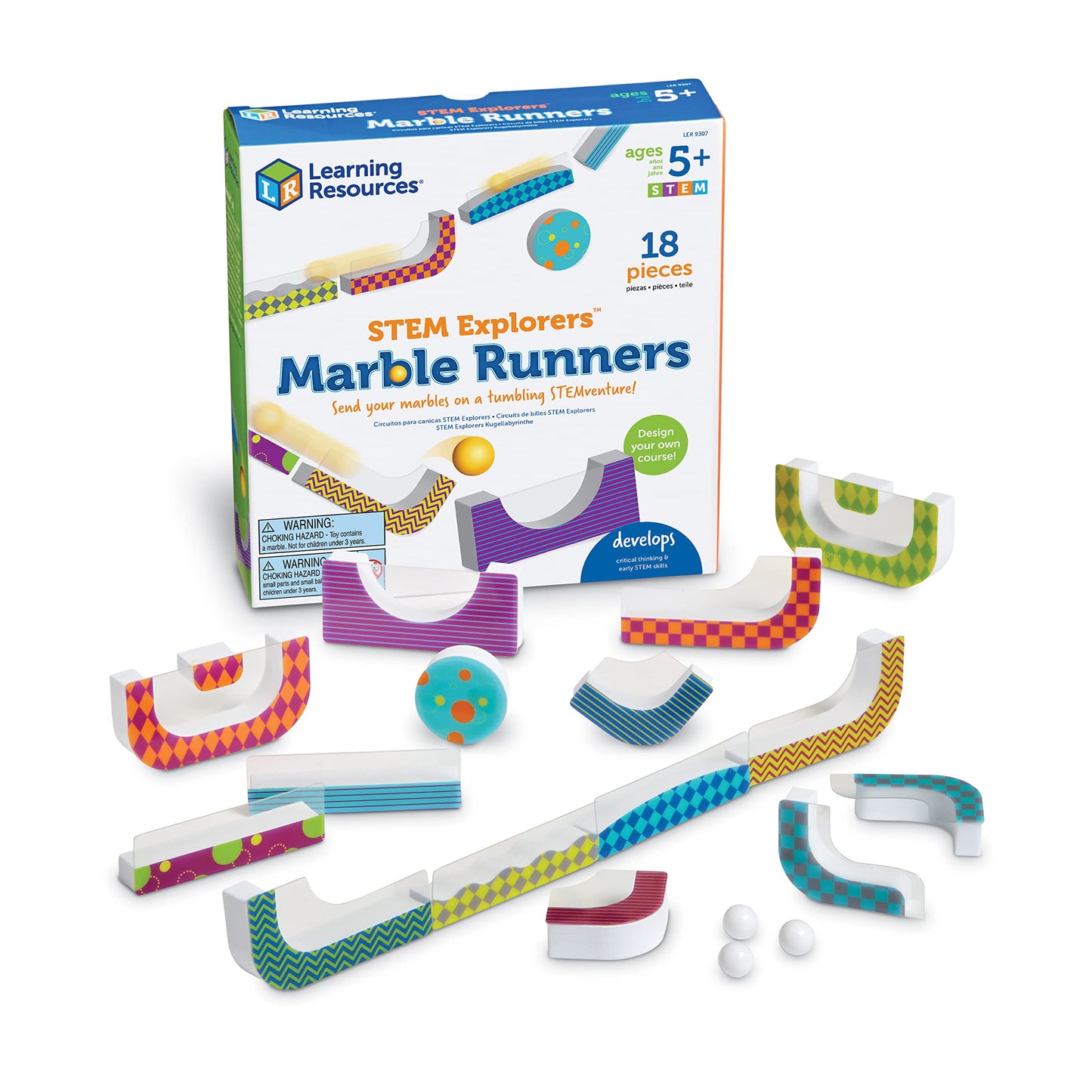 Learning Resources STEM Explorers Marble Runners - 18-Piece STEM Toy Set for Kids Ages 5+ - Fun Marble Run, Brain Teaser & Learning Game