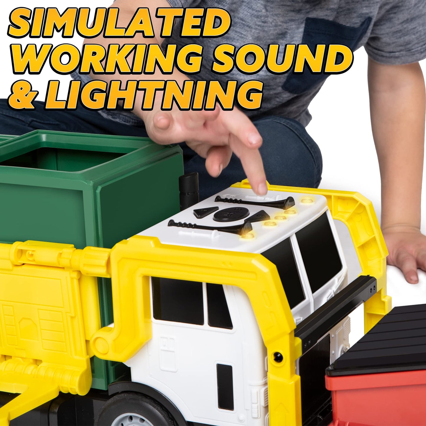 JOYIN Large Friction Garbage Truck Toy Set with Dumpster, Trash Bins & Learning Cards – Toddler Boys & Girls Birthday & Christmas Gift