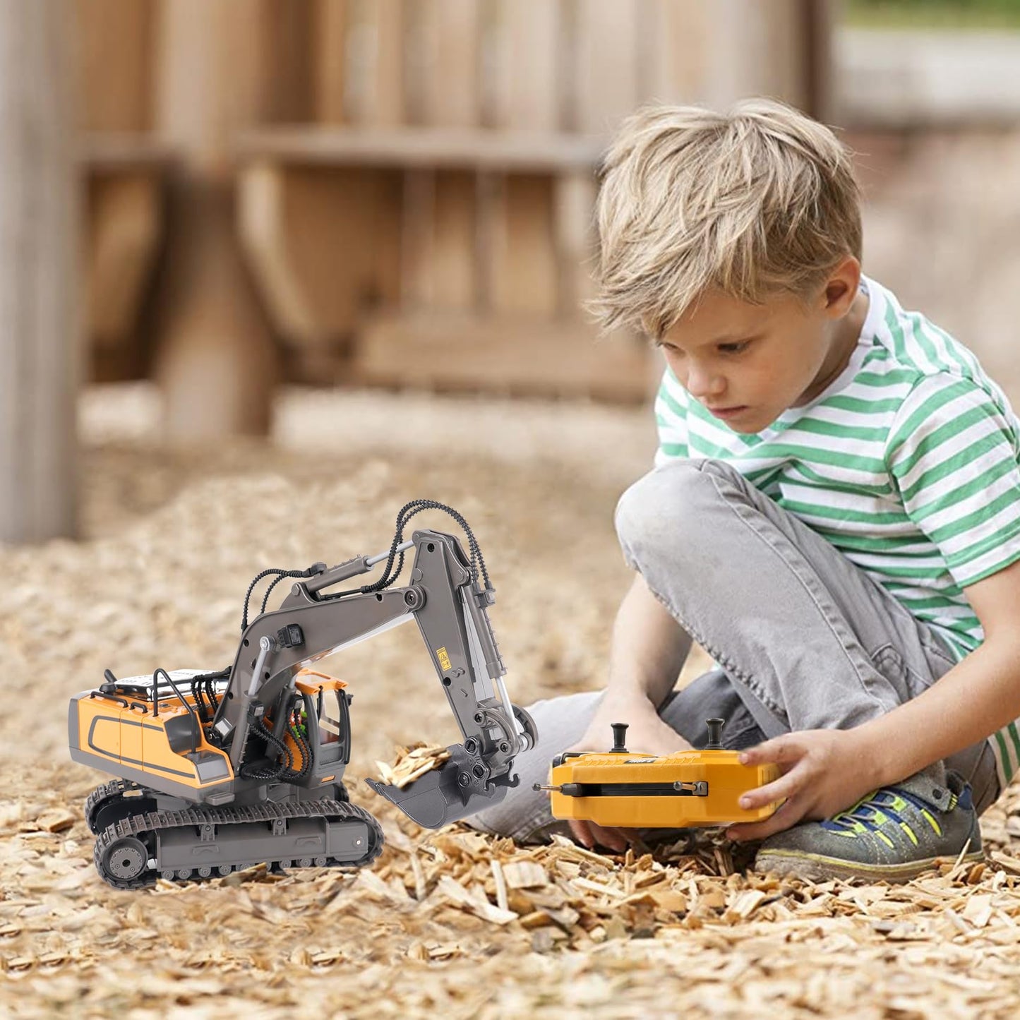 PREPOP RC Excavator Toy for Kids 6-12 – Remote Control Construction Truck with Metal Shovel, Lights & Sounds, Birthday Gift for Boys 4-11