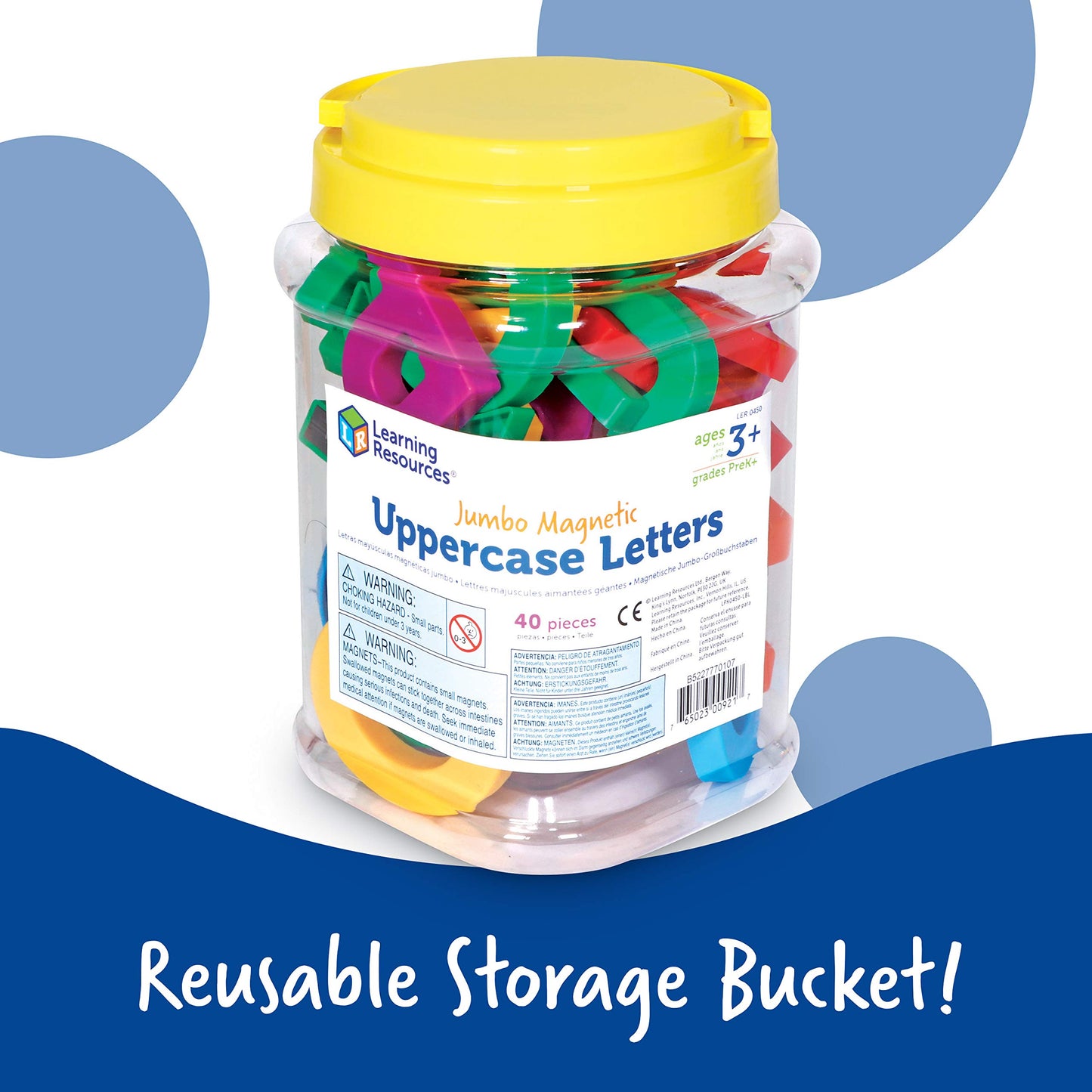 Learning Resources Jumbo Magnetic Uppercase Letters, ABCs, Early Letter Recognition, 40-Pieces, Large Magnetic Letters, Assorted Colors, Ages 3+