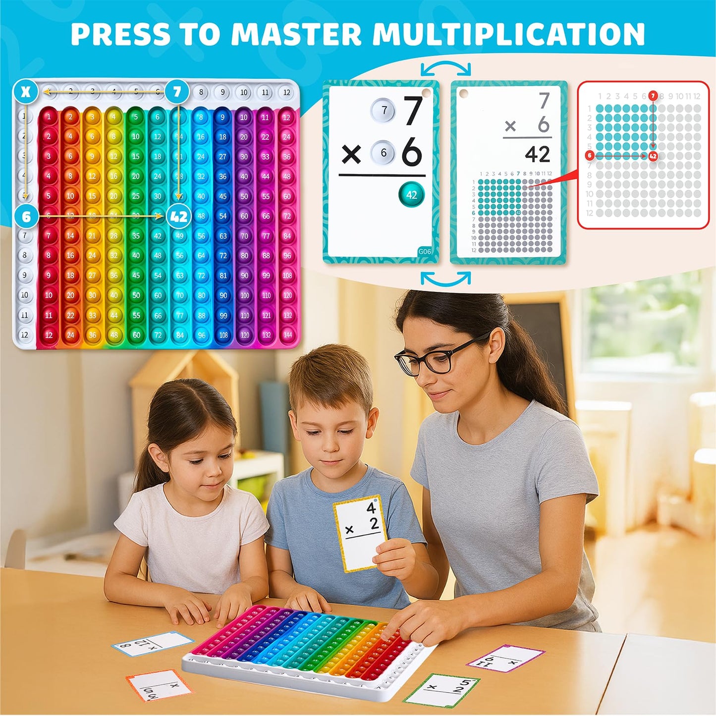 JoyCat Multiplication Flash Cards & Chart - 156 Hole-Punched Times Table Cards for Kids 8+, Math Game & Learning Tool for Grades 3-6