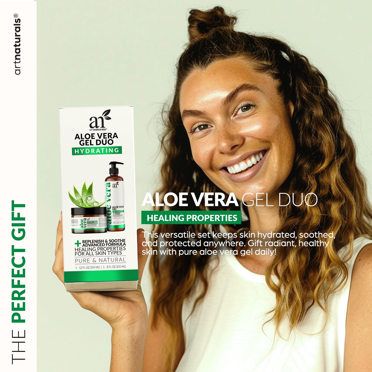 ArtNaturals Aloe Vera Gel Set, 20oz Jumbo – Soothes Sunburn, Hydrates Face, Body & Hair – Calming After-Sun Moisturizer, Freshly Harvested