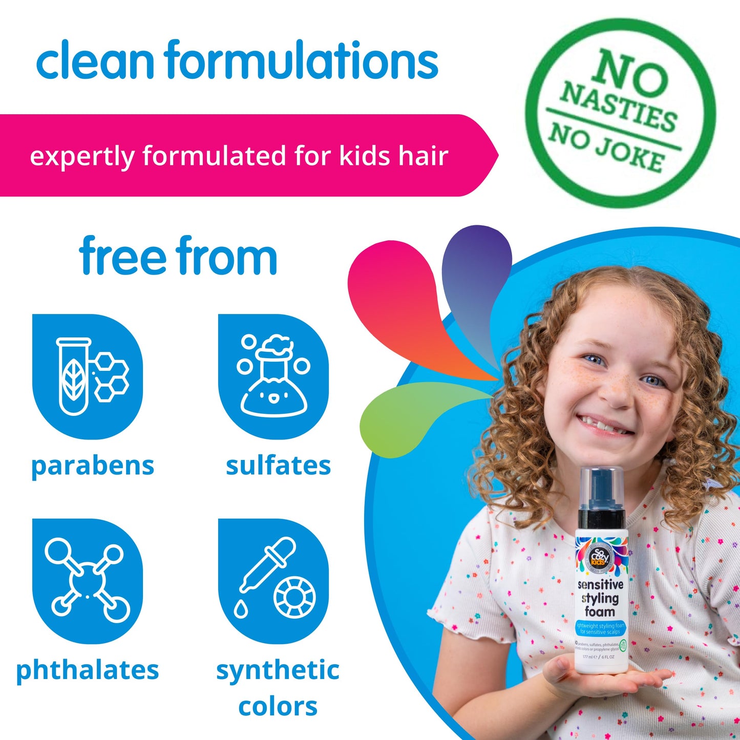 So Cozy Kids Sensitive Styling Foam - Sensitive Foam For Kids w/Straight or Curly Hair - Gentle Natural Hold Styler, Rosemary (6 fl oz)